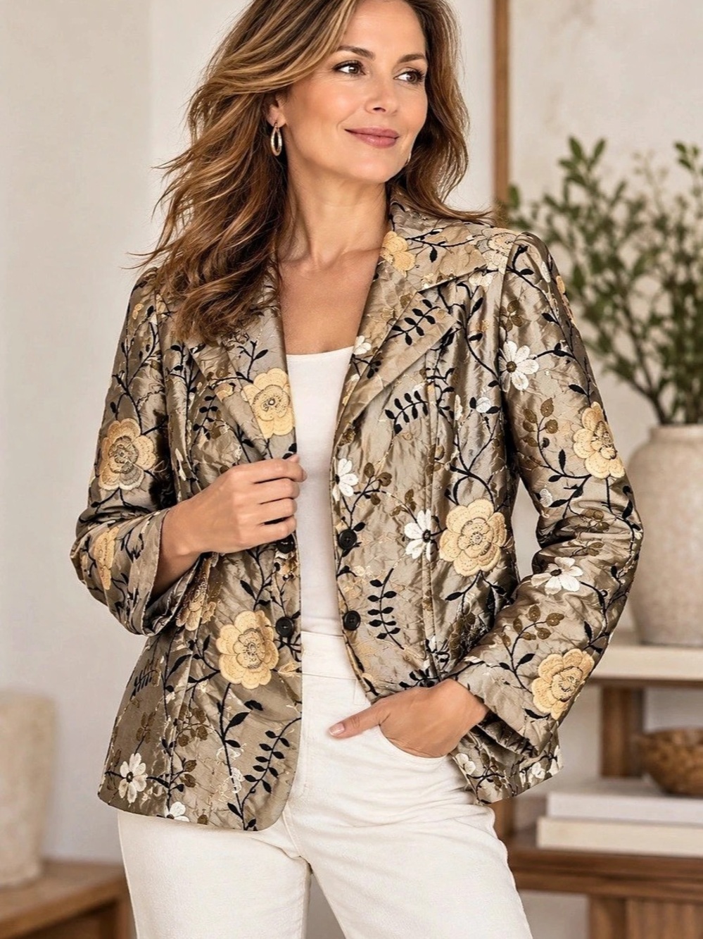 Loco Lindo XL 100% Silk Embroidered Floral Blazer Jacket Made in California